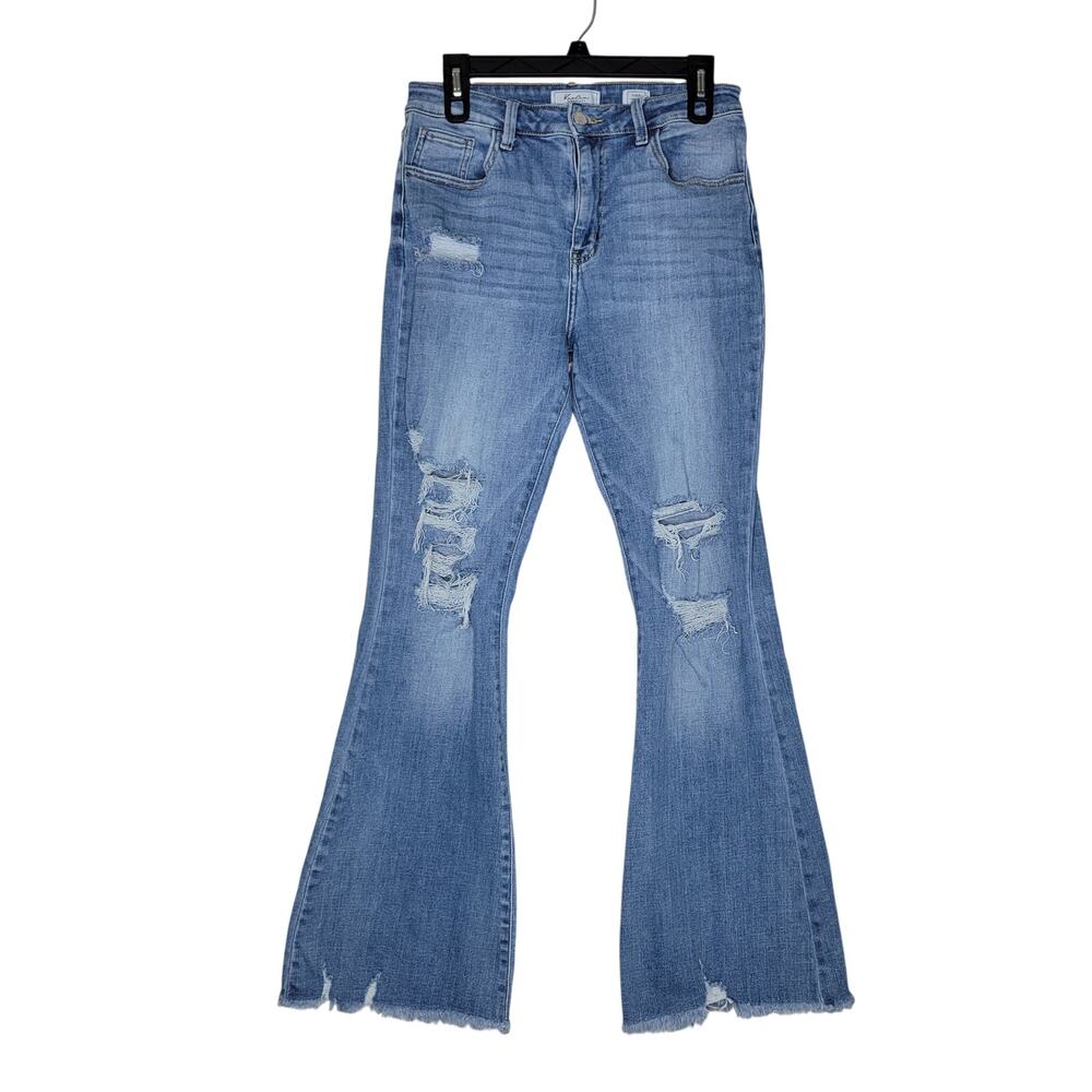 Kancan Jeans Womens 28 Kurvy Ultra High Rise Flare Medium Wash Boho Hippie